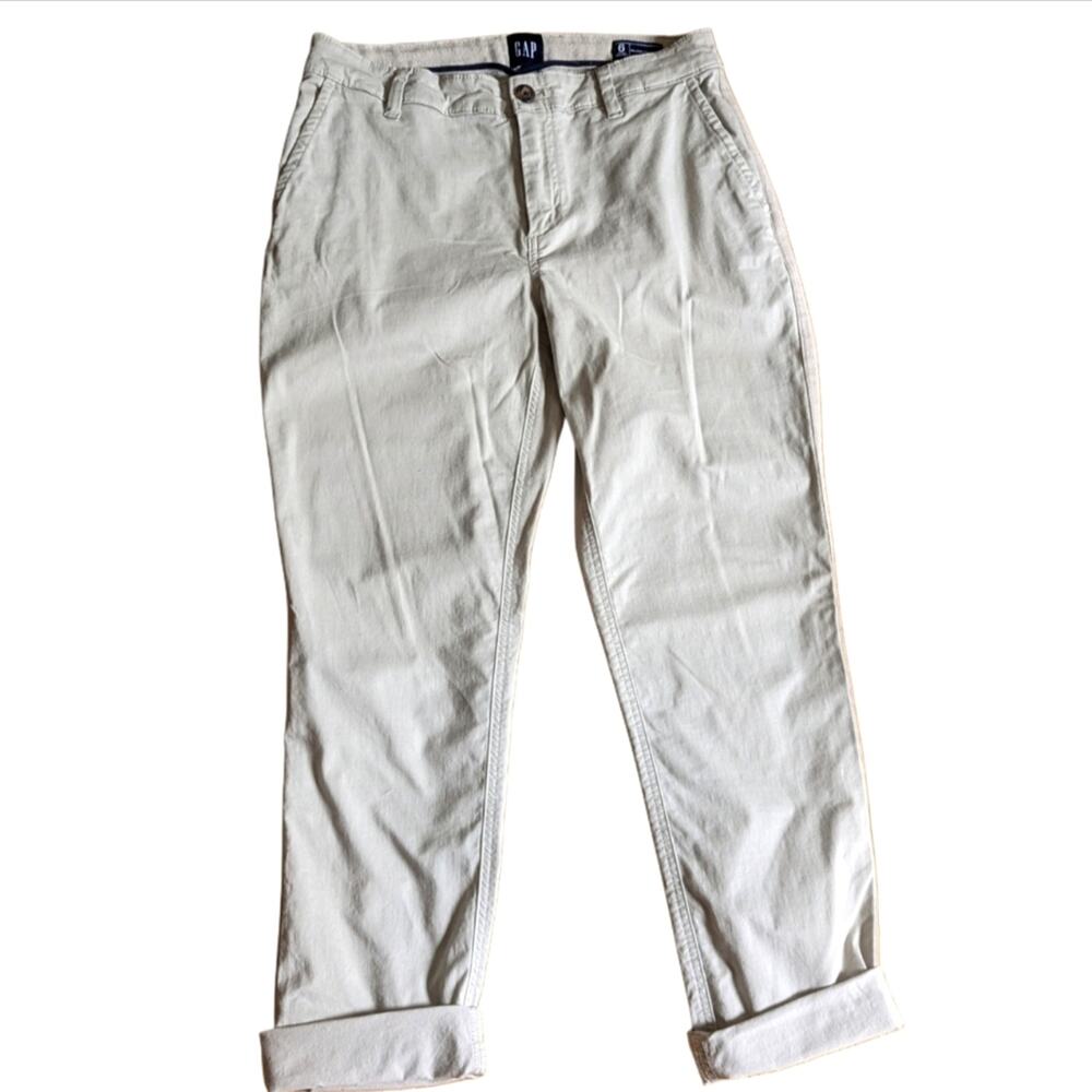 Gap Light Khaki Relaxed Girlfriend Straight Leg Cuffed Preppy Summer Pants